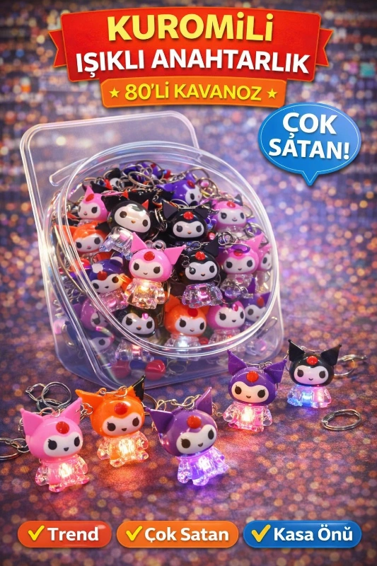 IŞIKLI KUROMİLİ ANAHTARLIK / 80Lİ KAVANOZ